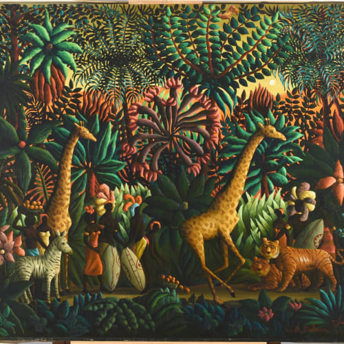 Orville Bulman Giraffe Emballe (Giraffe Packs), 1967 Oil on canvas 36 x 48 inches Signed: Bulman (l.r.) For sale at Surovek Gallery