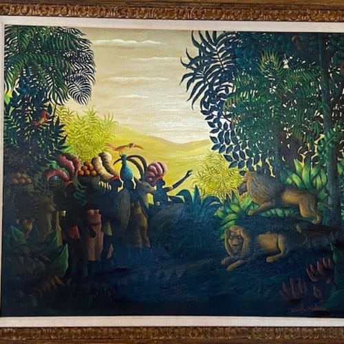 Orville Bulman Les Gardiens Oil on canvas 25 x 30 inches Framed size: 40 x 45 3/4 inches Signed: Orville Bulman (l.r.) For sale at Surovek Gallery