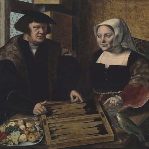 Jan Sanders van Hemessen Double Portrait of a Husband and Wife, Half Length, Seated at a Table, 1532.