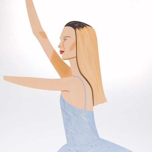Alex Katz Dancer 2, 2020 Cutout from shaped powder-coated aluminum, printed the same on each side with UV cured archival inks, clear coated and mounted to aluminum base, 29h x 21w x 3d in, 60 For sale at Surovek Gallery