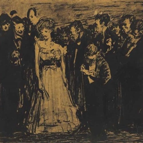 George Bellows The Invincible Molly Brown, circa 1906-1908 Ink on board, 14¼ x 18¾ inches Signed Geo W Bellows and inscribed Yours Truly (lower right) For sale at Surovek Gallery