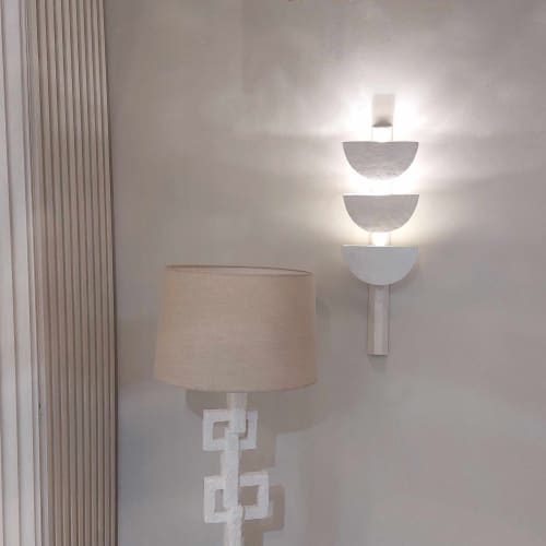 Newlyn Plaster White Wall Light lit with Link Plaster Table Lamp Newlyn Plaster White Wall Light lit with Link Plaster Table Lamp