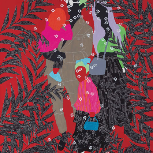 Moustapha Baidi Oumarou, Alimentés par l'amour, acrylique pigments et stylos sur toile, 200x130cm, 2023