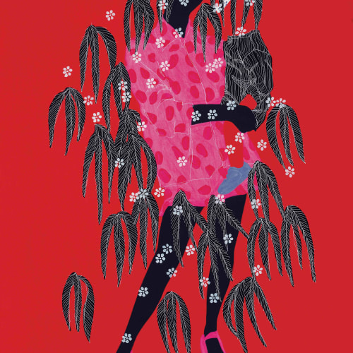 Moustapha Baidi Oumarou, Black Barbie, acrylique pigments et stylos sur toile, 150x100cm, 2023