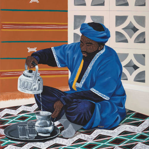 Hamid Nii Nortey, Sunnah of drinking water, Acrylique sur toile, 92 x 77 cm, 2023