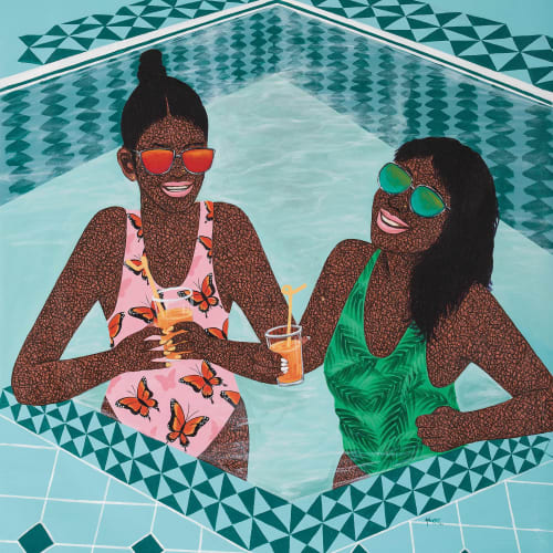 Hamid Nii Nortey, Cousins by blood, friends by choice, Acrylique sur toile, 122 x 100 cm, 2023