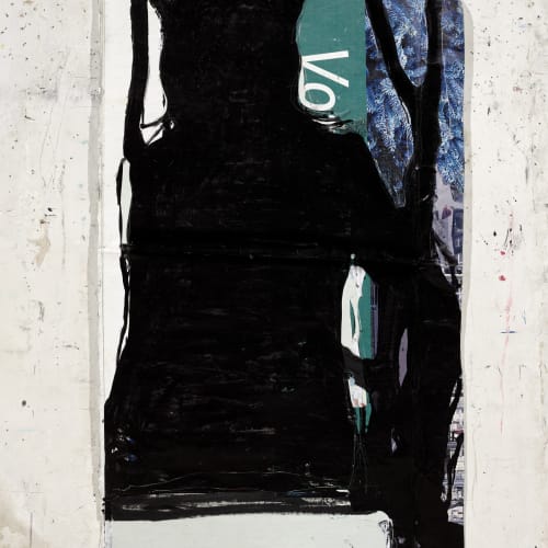 Jean Charles BLAIS encore (12 4 21), 2021 Peinture à l'huile et craie sur affiches arrachées 168 x 90 cm Courtesy de l'artiste et de la galerie Catherine Issert © François Fernandez