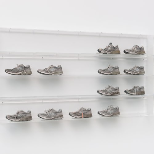 Michael Müller Me Falling in the Shape of You (Selbstportrait), 1993 - 2020 Acrylic Glass and Sneakers 105 x 200 x 18 cm
