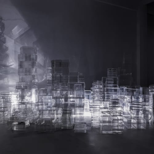 Wu Chi-Tsung Crystal City, 2022 Installation (Track, Motor, LED, Plastic) Dimensions Variable