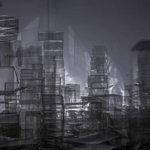 Wu Chi-Tsung Crystal City, 2022 Installation (Track, Motor, LED, Plastic) Dimensions Variable