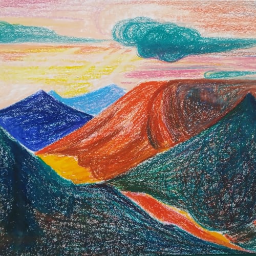 Xiao Jiang Mountains Views 1 (2023) Oil Stick on Paper 50 x 70 cm