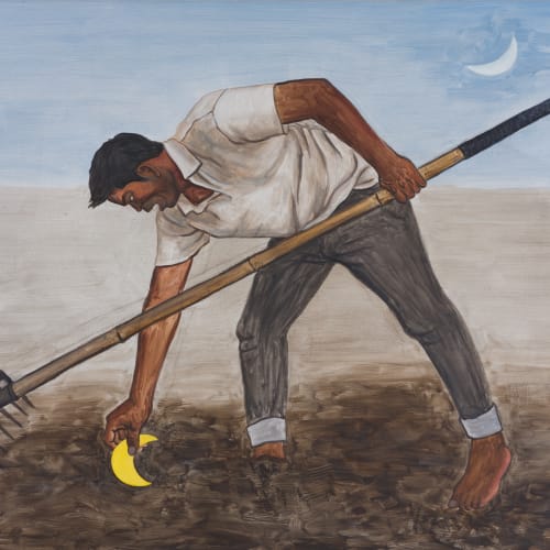 Liu Sheng 劉聲, Picking Up a Gold Moon 撿個金月亮, 2023, Oil on Canvas 布面油畫, 90 x 120 cm