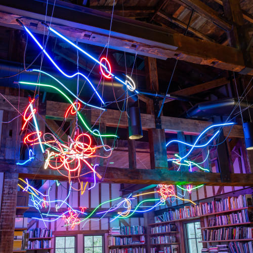 Keith Sonnier, Passage Azur (Sag Harbor), 2024. Neon installation, Site specific; dimensions variable. The Estate of Keith Sonnier. Photo: Joseph...