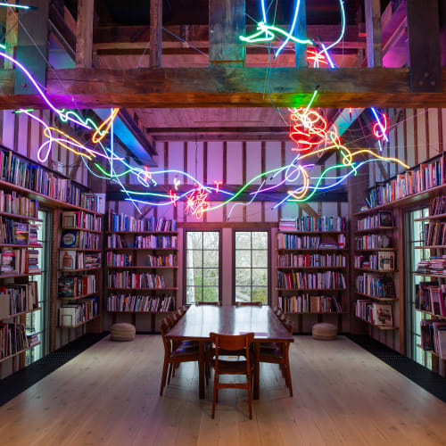 Keith Sonnier, Passage Azur (Sag Harbor), 2024. Neon installation, Site specific; dimensions variable. The Estate of Keith Sonnier. Photo: Joseph...