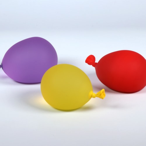 Dylan Martinez Water Balloons Portfolio VIII, 2024 Set of 3 glass sculptures - hot sculpted, sandblasted, acid etched Yellow: 4 x 3 x 2.75 Inches Purple: 4.25 x 3 x 3 Inches Red: 4.25 x 3 x 2.5 Inches Unique Variations