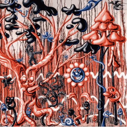 Kenny Scharf Furungle (red), 2021 Archival pigment ink print with silkscreened high gloss varnish and diamond dust on Innova Etching Cotton Rag 315 gsm fine art paper 42 x 42 in 106.7 x 106.7 cm Edition of 25