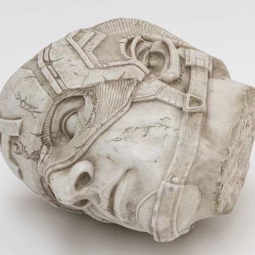 Filippo Tincolini, Teseo Head. 2024 Bianco Carrara, Marmo Patinato Carrara 112x80x120 cm PH: Laura Veschi Courtesy: Filippo Tincolini Studio