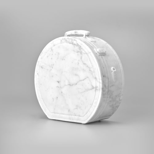 Casper Braat Round Suitcase, 2023 Carrara Marble White 14 5/8 x 14 1/8 x 5 7/8 in 37 x 36 x 15 cm Unique
