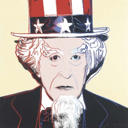 Andy Warhol Uncle Sam F.S. II 259, from Myths, 1981 Screen print with diamond dust on Lenox Museum Board 38 x 38 in 96.5 x 96.5 cm Edition of 200 plus 30 AP, 5 PP, 5 EP , 30 TP