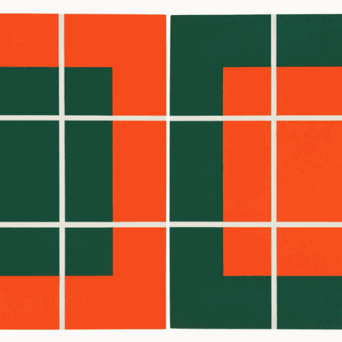 Donald Judd Untitled; two prints (Schellmann 263-264), 1992-93 Two woodcuts in orange and green on Echizen kozo paper 23 1/8 x 31 in each sheet 58.7 x 78.7 cm each sheet