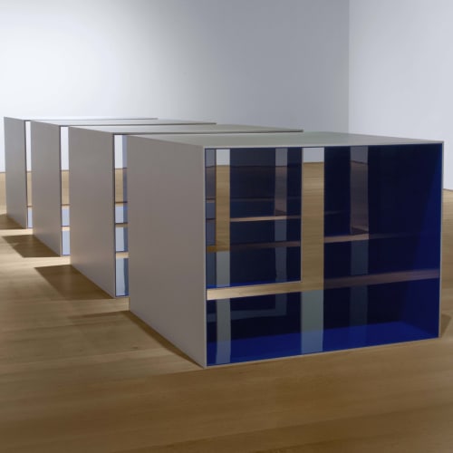 Donald Judd Untitled, 1969 Clear anodized aluminum and blue Plexiglas, in four units 48 x 60 x 60 in each 121.9 x 152.4 x 152.4 cm each Unique