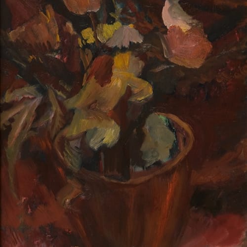 David Bomberg (1890-1957), Flowers in a Terracotta Pot, 1945, oil on canvas laid on panel. Jerwood Collection © The Estate of David Bomberg. All Rights Reserved, DACS 2020