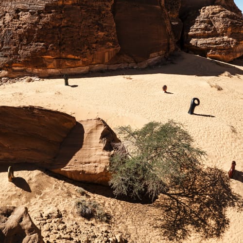 Rand Abdul Jabbar, 'where myths are born of mud and desire', installation view at Desert X AlUla, 2024. Photo: Lance Gerber. Courtesy of The Royal Commission for AlUla.