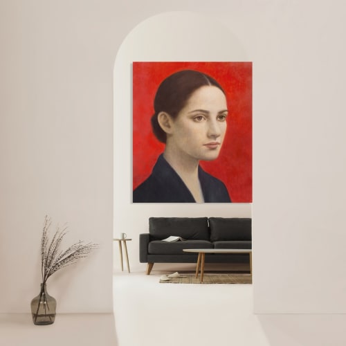 example of virtually installed Aberto Galvez painting in a stock image