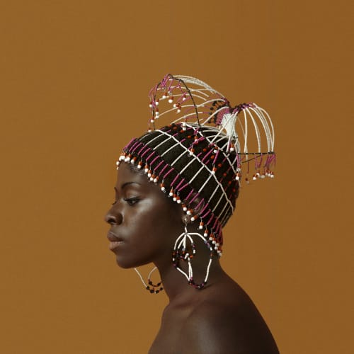 Kwame Brathwaite, Untitled (Sikolo Brathwaite with Headpiece designed by Carolee Prince) (1968). Archival pigment print.