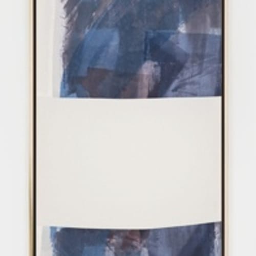 Katy Cowan, Zag(Pile) (2015). Sun-sensitive paint on cotton and muslin addition, poplar frame, 86 x 25 3/4 x 2 3/4...