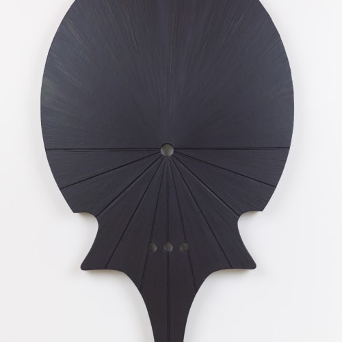 Michael Rey, Vuartte (2019). Oil and encaustic on chipboard, shaped aluminum panel, 48 3/8 x 28 inches.