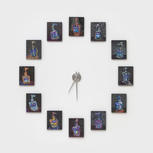 Purell Clock: Night, 2023. Set of twelve (12) individual 10” x 8”. Soft Pastel and Gouache on Panels. Courtesy the...