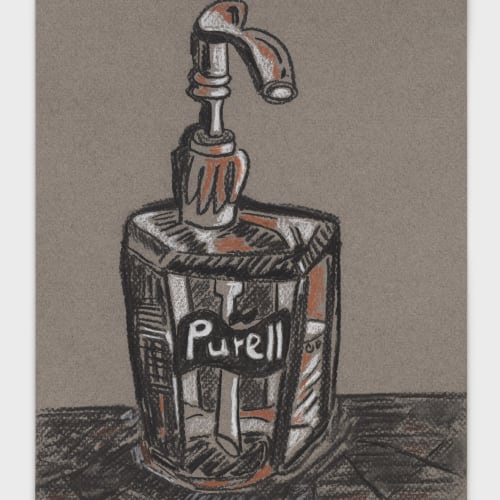 Purell II, III, IV, 2023, Charcoal on Paper, 12” x 9” each. Courtesy the artist and Rachel Uffner Gallery. Photo...