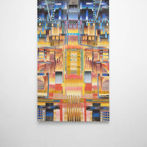 Rachel Uffner Gallery: Jack Arthur Wood,Verrazano Infinity, 2022, acrylic, fabrics and glue on muslin, 84 x 48 inches
