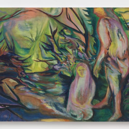 Erica Mao, Kneel in the Meadow, 2023, oil on panel, 36 x 48 x 1 1/2 in (91.4 x 121.9...