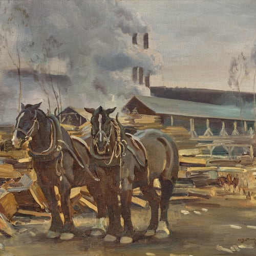 Sir Alfred James Munnings, P.R.A., R.W.S. (1878-1959) - The saw mill in the forest of Dreux, 1918
