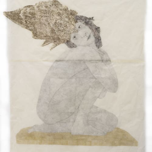 Self-portrait As Aztec God With Eagle Headpiece, 2023, Drawing And Collage With Graphite And Oil Pastel From Handmade Carbon Paper On Taiwanese Gampi Paper, cm 103 x 130