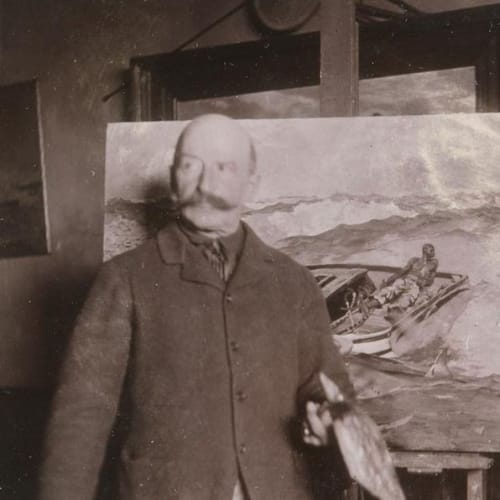Winslow Homer with “The Gulf Stream” in his studio, ca. 1900, gelatin silver print, by an unidentified photographer. Bowdoin College Museum of Art