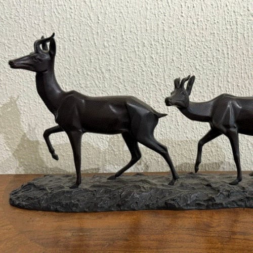 I. Rochard BRONZE TWO GAZELLES SCULPTURE, 1890 TO 1919 Bronze 34 1/2 x 13 1/4 x 6 3/4 in 87.6 x 33.8 x 17 cm Available at Surovek Gallery