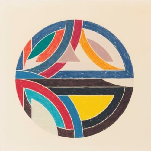 Frank Stella Sinjerli Variation 111, 1977 Offset lithograph and screenprint in colors, 32 1/2 x 42 1/2 inches, Signed: F. Stella ’77 (l.r.) Edition: 77/100 For sale at the Surovek Gallery