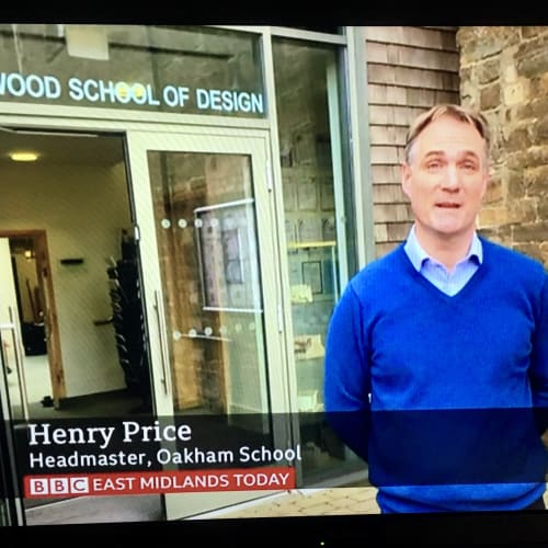 Henry Price, Headmaster, outside the Jerwood School of Design, Oakham