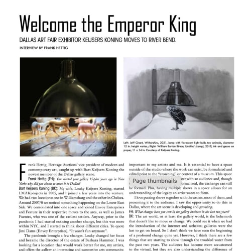 Page from the magazine Patron featuring gallery interview