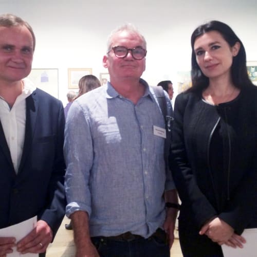 2016/17 New English Scholars Jan Ryszard Gaska (left) and Hero Johnson (right), winners of the 2016-2017 New English Scholars, standing with Michael Kirkbride (centre), the Curator of the New English Education Programme.