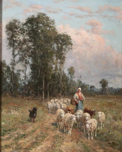 Jean Ferdinand CHAIGNEAU, La rentrée du troupeau en plaine de Barbizon