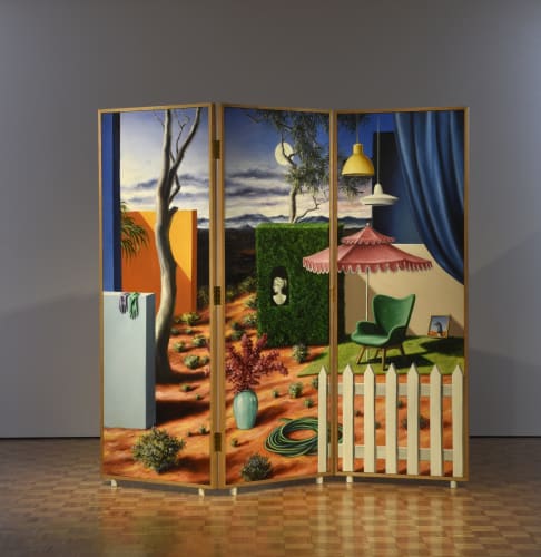 Amber Koroluk-Stephenson Somewhere in the Middle, 2018 triptych: oil on linen, Tasmanian Oak frames variable