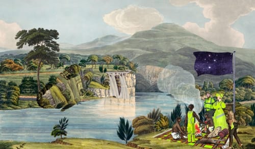 Joan Ross BBQ This Sunday (landgrab) 2nd State, 2011 hand painted pigment print on cotton rag paper 45 x 76 cm Edition of 5 plus 2 artist's proofs