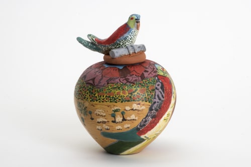 Rahel Ungwanaka Kngwarria Coloured Parrot, 2018 terracotta and underglazes 17 x 12 cm