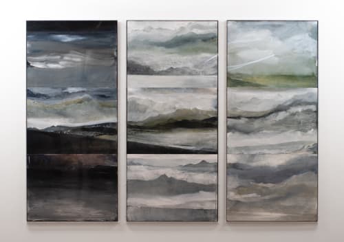 Caroline Rannersberger Movement of Disappearance triptych , 2010 - 2020 watercolour and acrylic on paper in perspex box 172 x 235cm