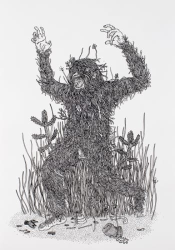 Tom O'Hern Yowie, 2010 Indian ink on paper 95.5h x 70w cm (sheet size), 101h x 71.5w cm (box frame)
