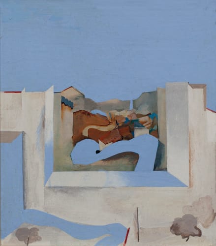 ANTHONY WHISHAW R.A. Blue Road Northwards I, Variation, 1969 acrylic and collage on board 28 x 26 cm